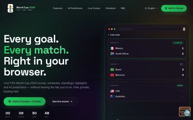 Screenshot of World Cup 2026 Chrome Extension