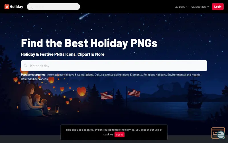 Screenshot of PNGHoliday, a launch using clipboard.js