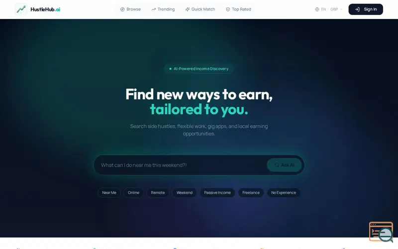 Screenshot of HustleHub AI