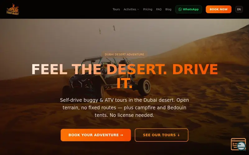 Screenshot of Tiger Buggy, a launch using Elfsight