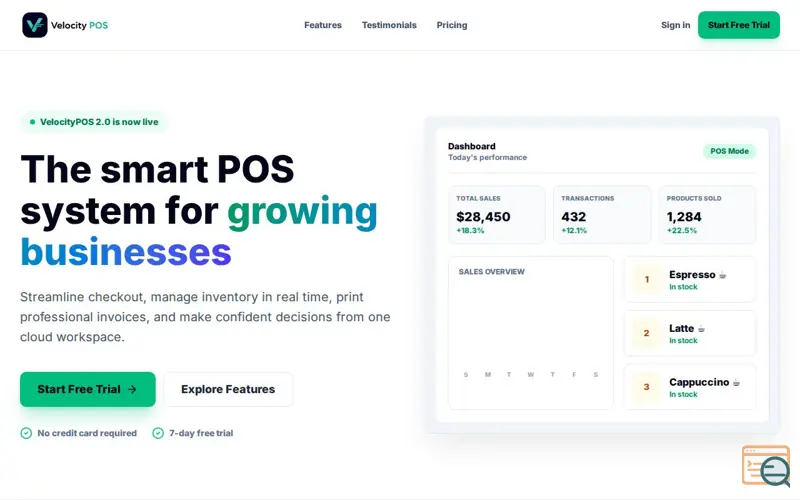 Screenshot of Velocity POS