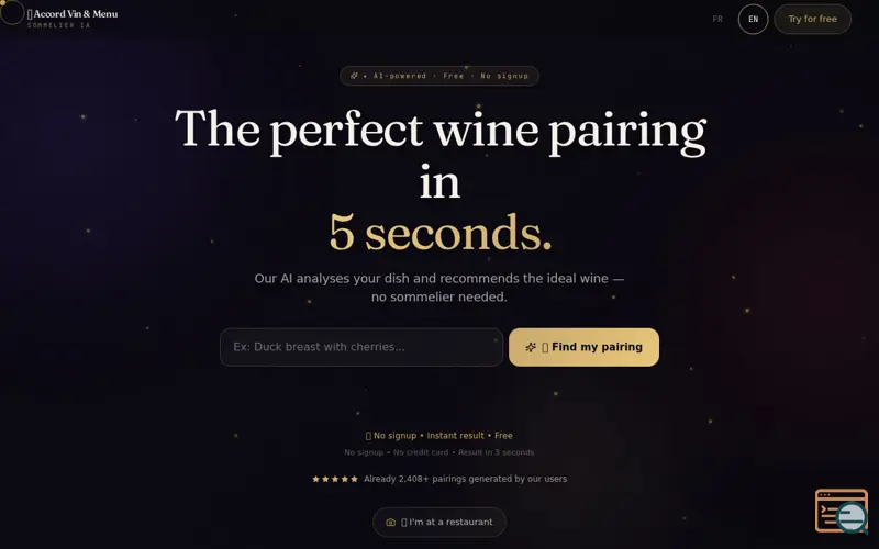 Screenshot of Accord Vin & Menu