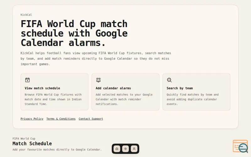 Screenshot of KickCal