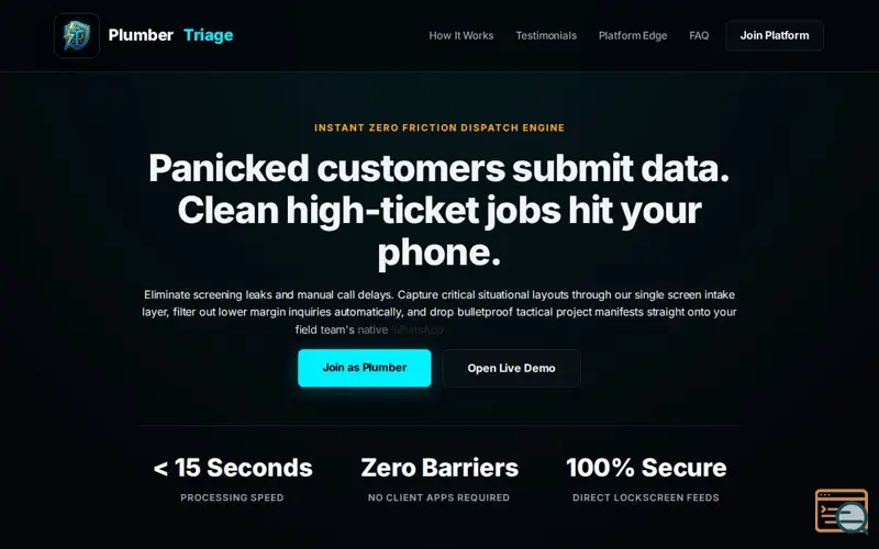 Screenshot of Plumber Triage