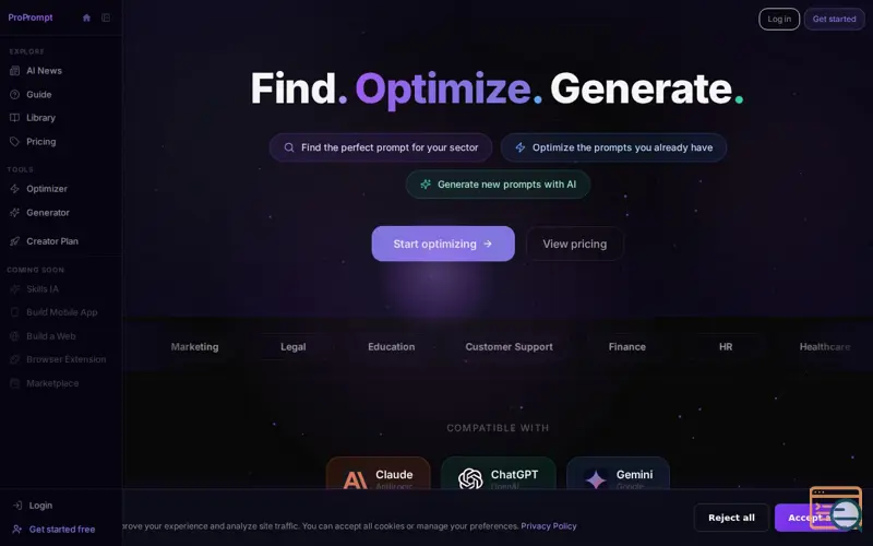 Screenshot of ProPrompt — Professional prompts.