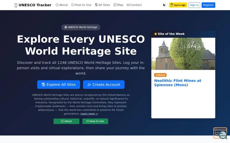 Screenshot of UNESCO Tracker