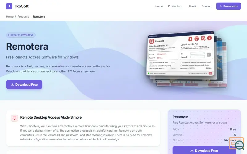 Screenshot of Remotera - a remote access utility