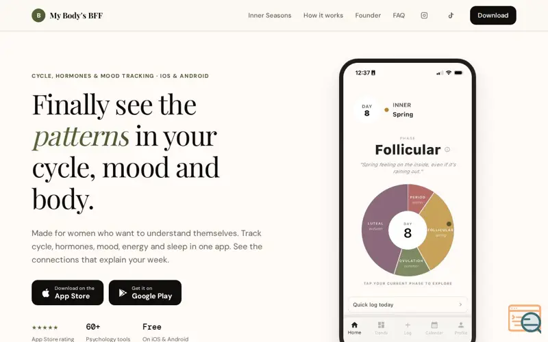 Screenshot of My Body's BFF:  Cycle Patterns 
