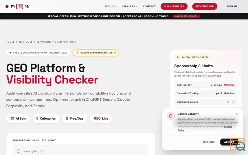 Screenshot of Mira LLM Visibility