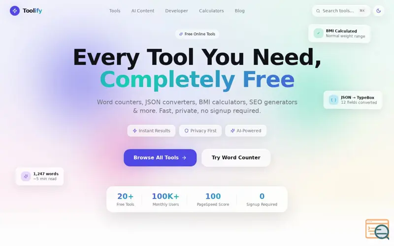 Screenshot of Toolify