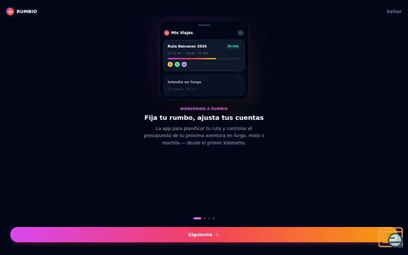 Screenshot of RUMBIO — Presupuesto de viaje automático y gastos en grupo