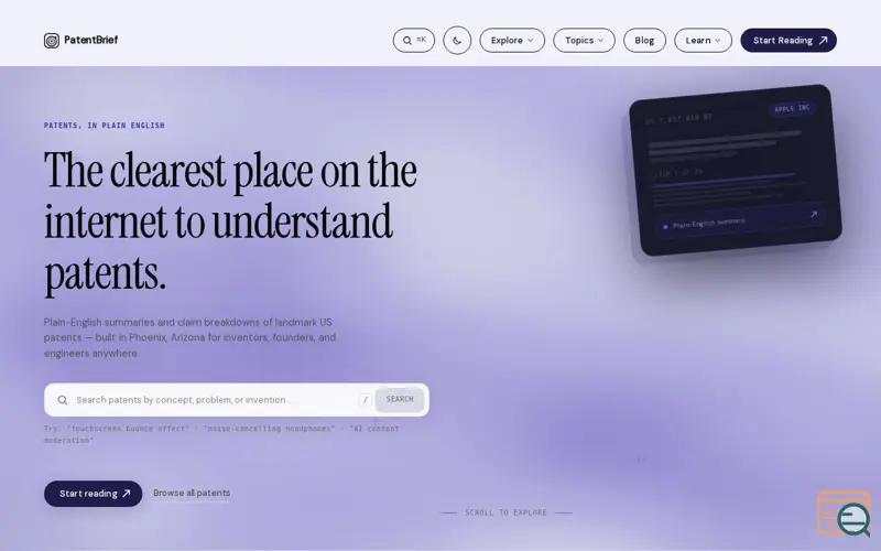 Screenshot of Patentbrief