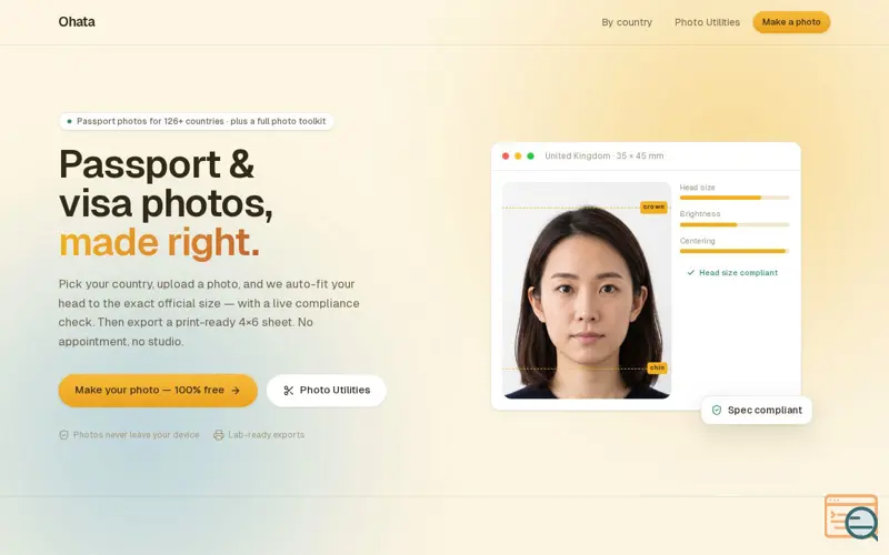 Screenshot of Ohata — Free passport & visa photo maker