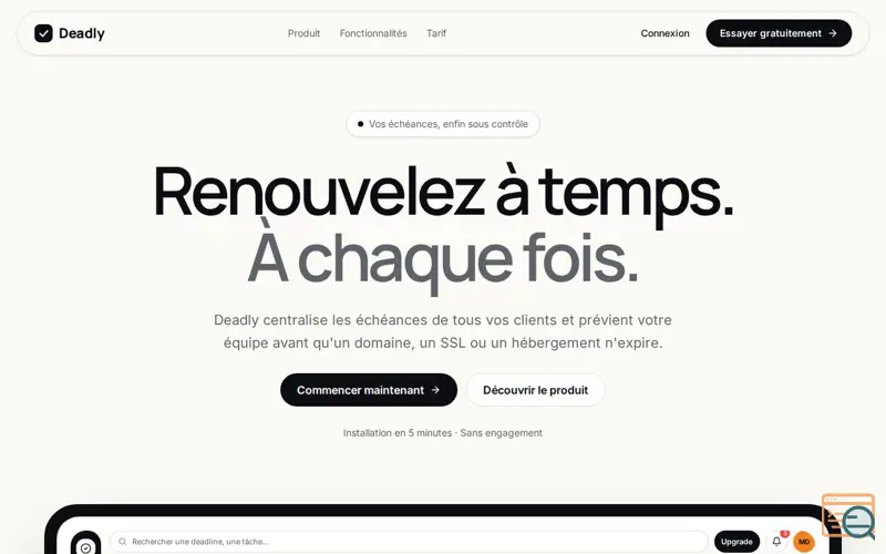 Screenshot of Deadly — Suivi de deadlines