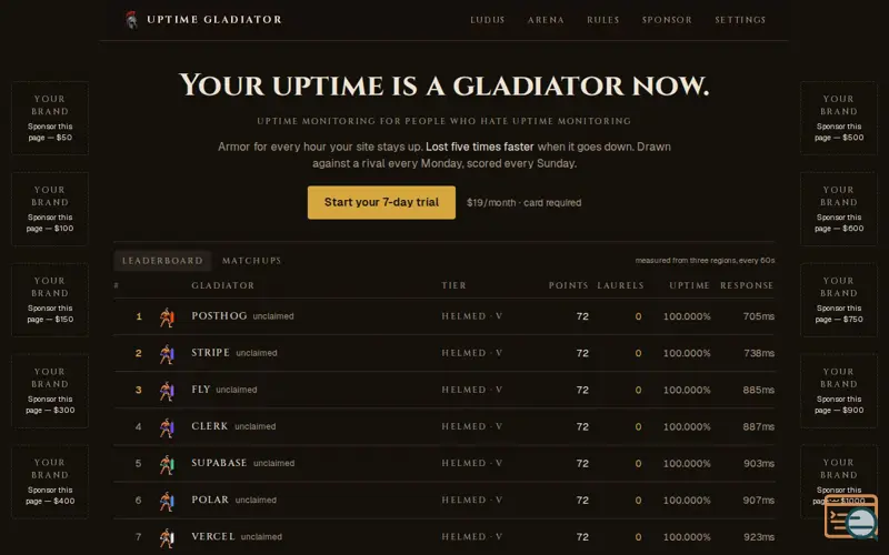Screenshot of Uptime Gladiator