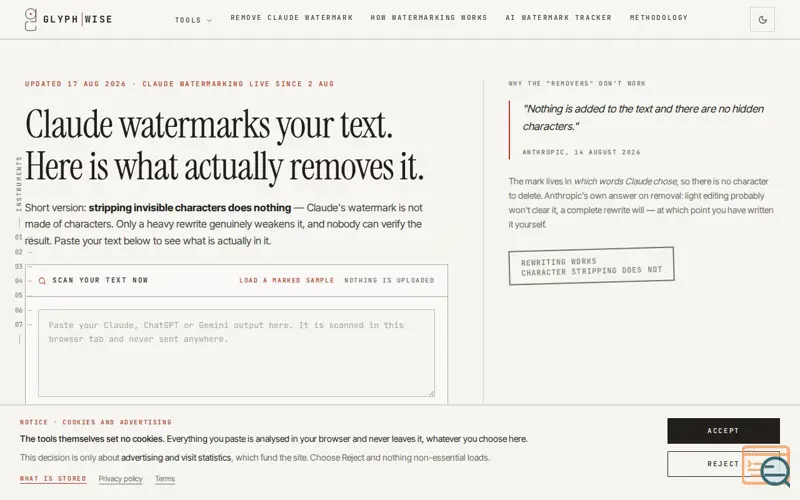 Screenshot of GlyphWise.io