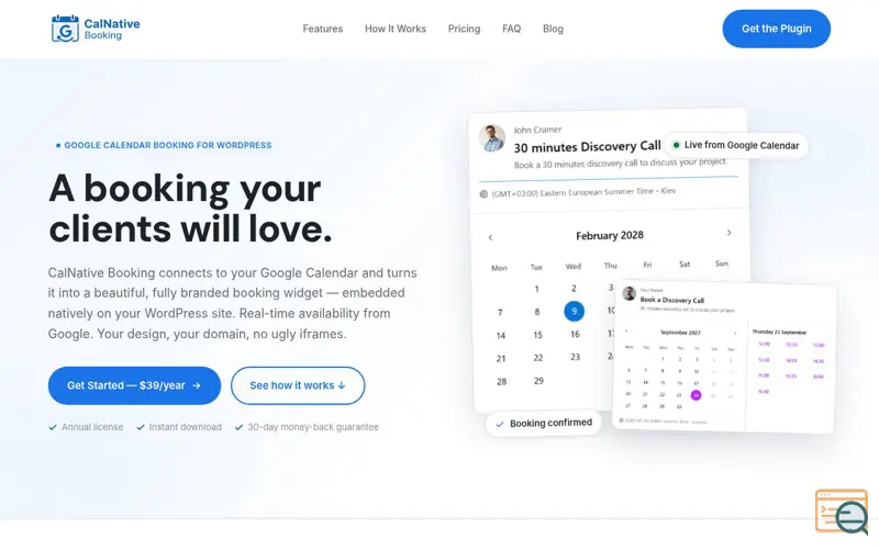 Screenshot of CalNative Booking - Google Calendar, a launch using Freemius