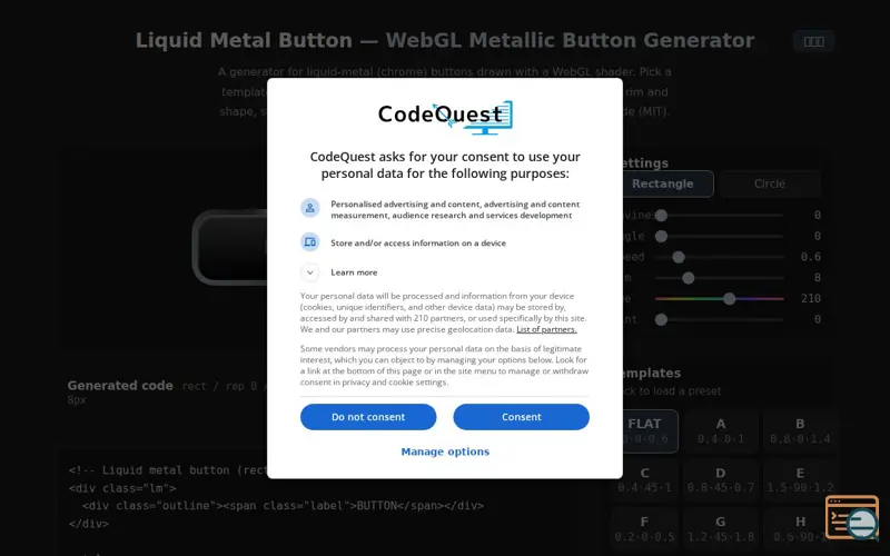 Screenshot of Liquid Metal Button Generator