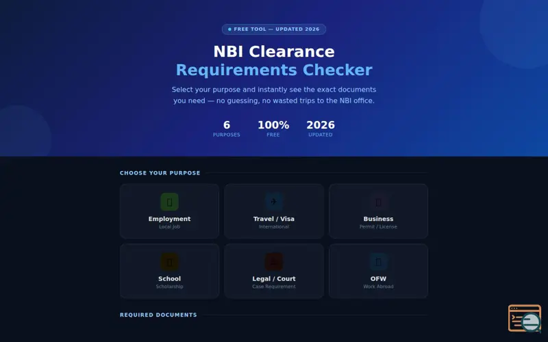 Screenshot of NBI Clearance Requirements Checker