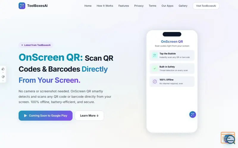 Screenshot of OnScreen QR built by ToolBoxesAi