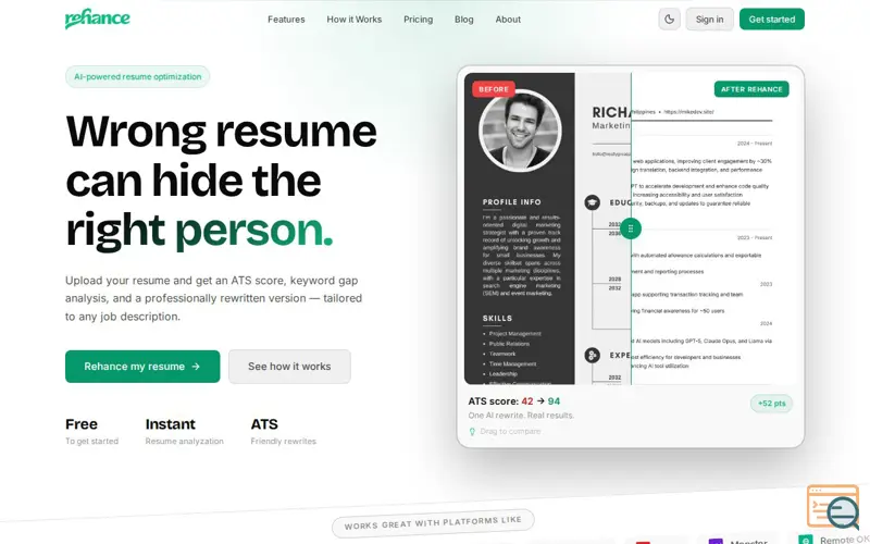 Screenshot of Rehance