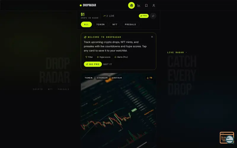 Screenshot of DropRadar