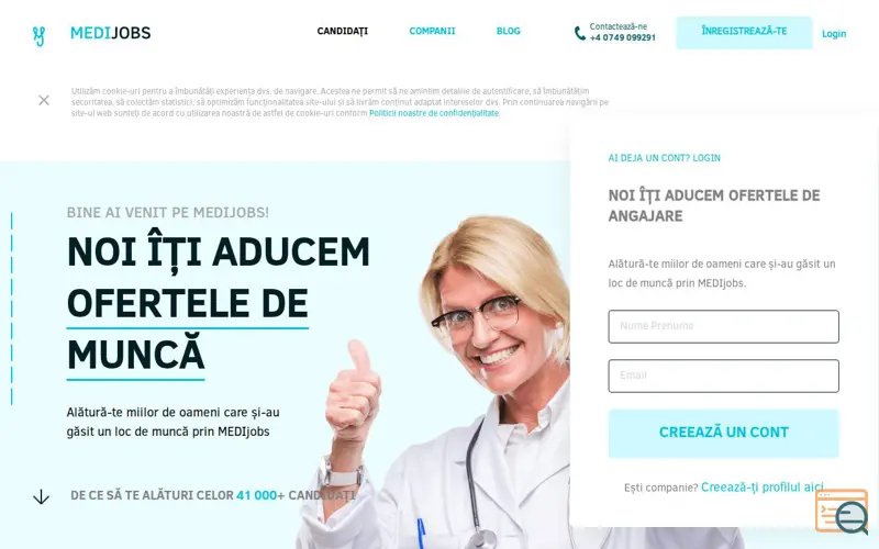 Screenshot of Medijobs, a launch using Google PageSpeed Module