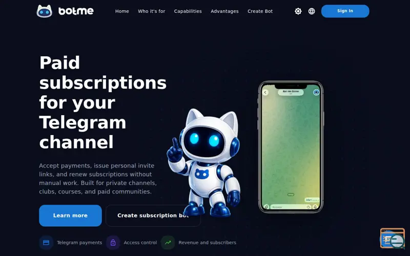 Screenshot of Bot-Me, a launch using Heleket