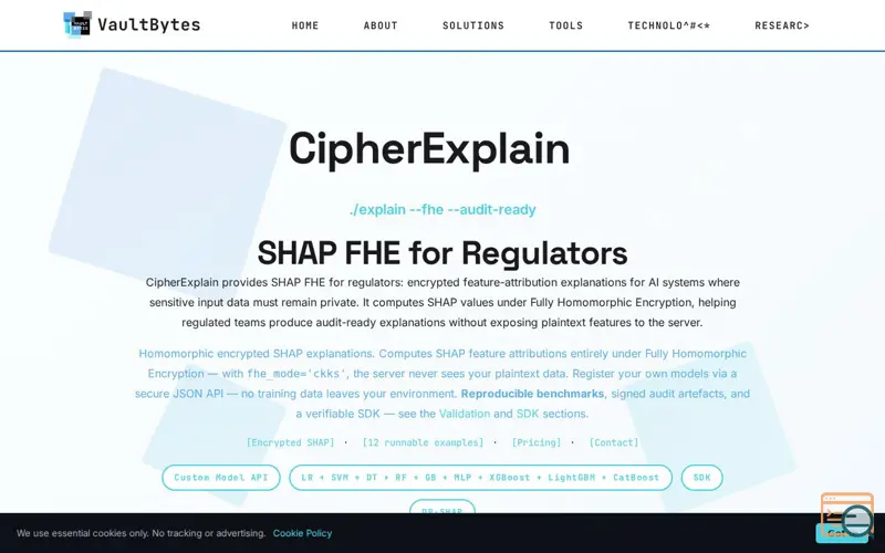 Screenshot of CipherExplain, a launch using Shields.io