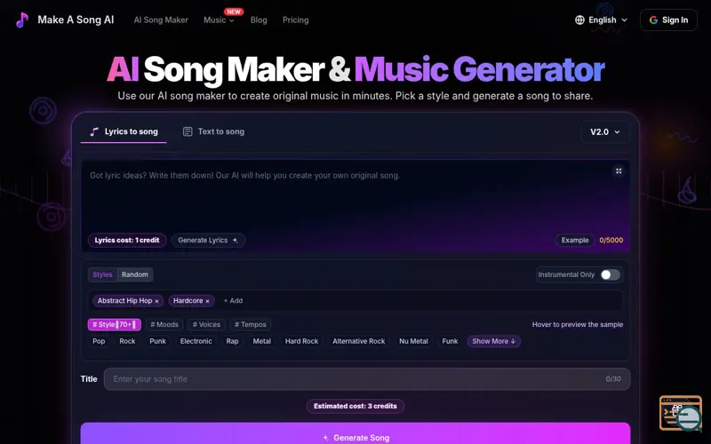 Screenshot of Make A Song AI