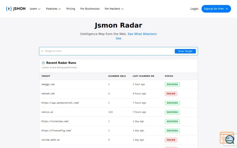 Screenshot of Radar by Jsmon