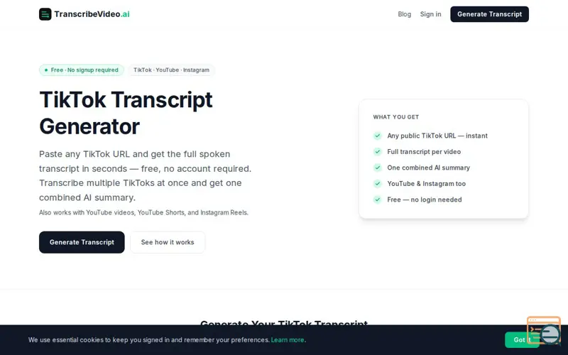 Screenshot of TranscribeVideo.ai