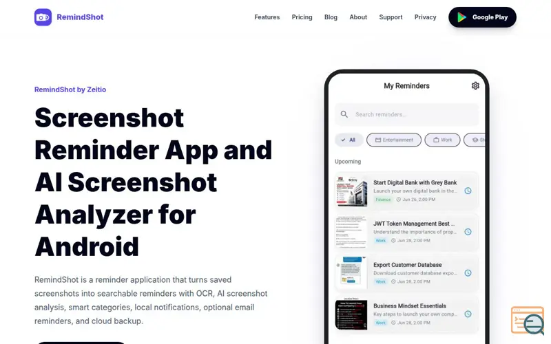 Screenshot of RemindShot