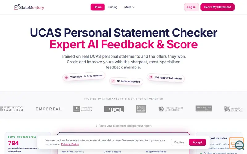 Screenshot of Statementory