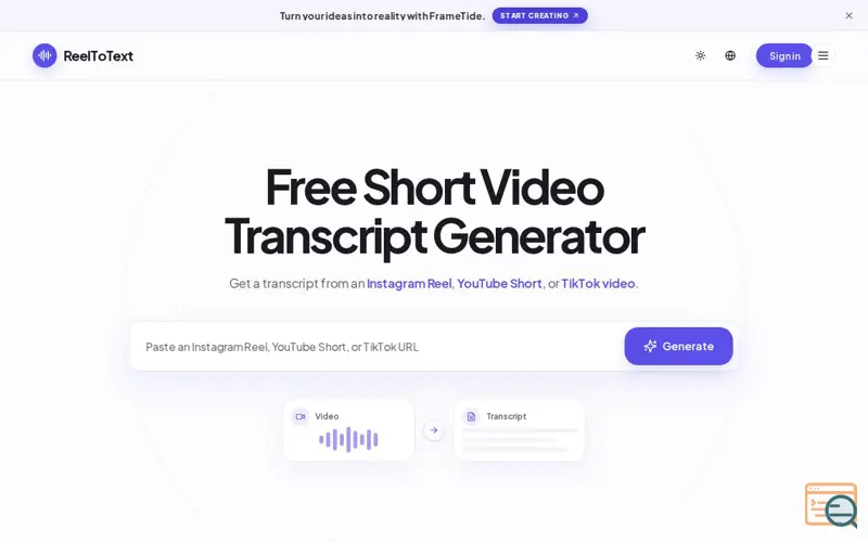 Screenshot of Free Instagram Transcript Generator | ReelToText
