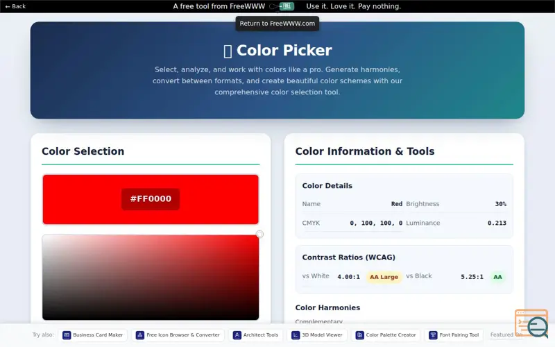 Screenshot of FreeWWW Professional Color Picker