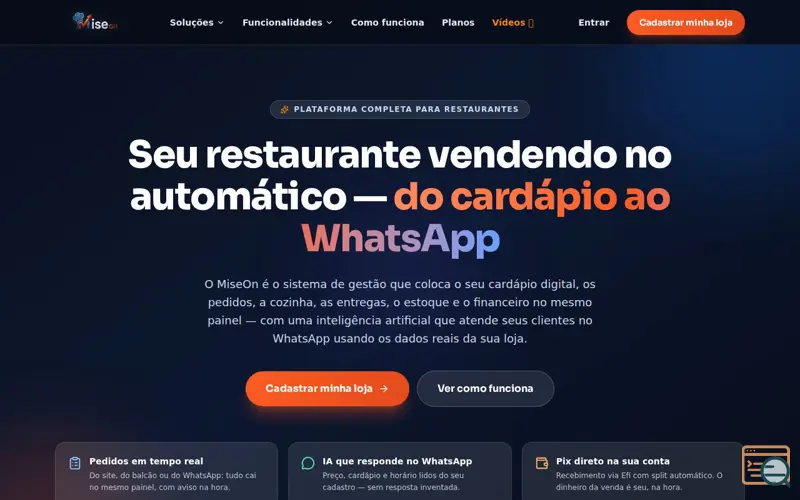 Screenshot of MiseOn Sistema Inteligente para Cozinhas, a launch using Konva