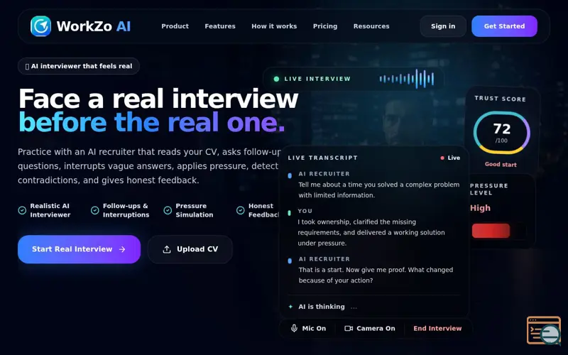 Screenshot of WorkZo AI
