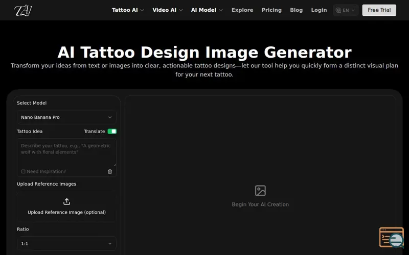 Screenshot of ai tattoo design generator