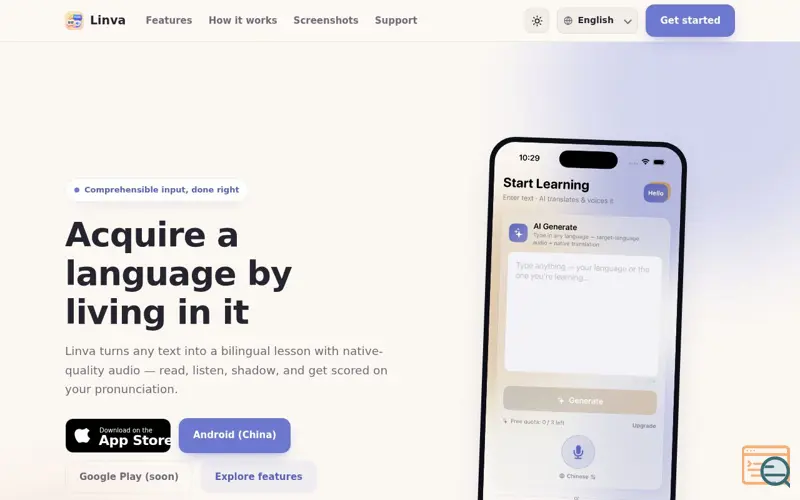 Screenshot of Linva - language learning