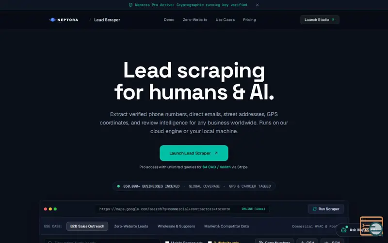 Screenshot of Neptora Lead Scraper