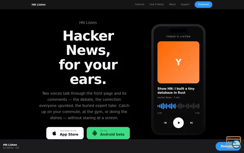Screenshot of HN Listen