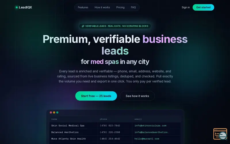 Screenshot of LeadIQX — Verified Business Leads on Demand