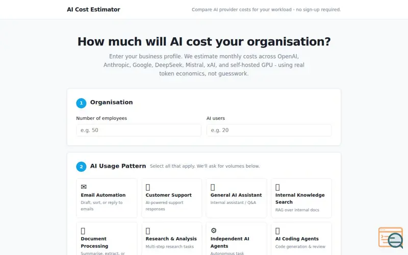 Screenshot of AI Cost Estimator
