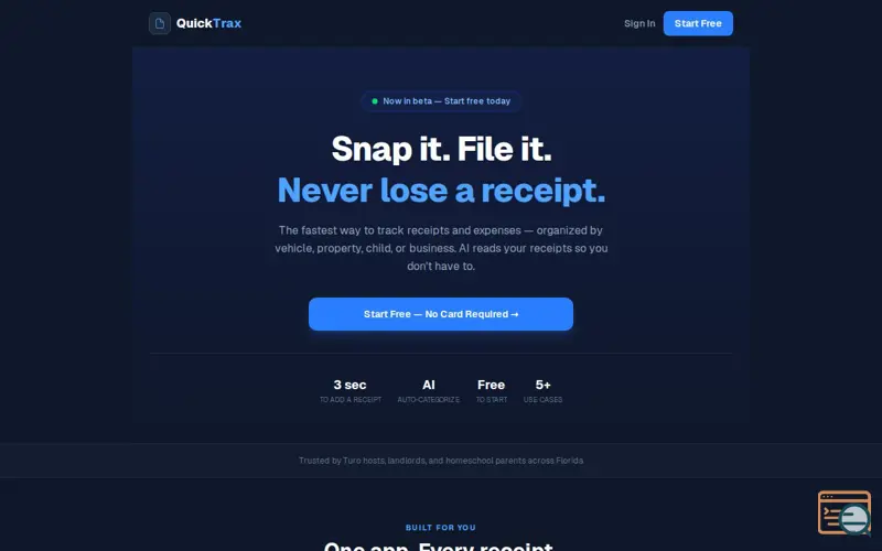 Screenshot of QuickTrax