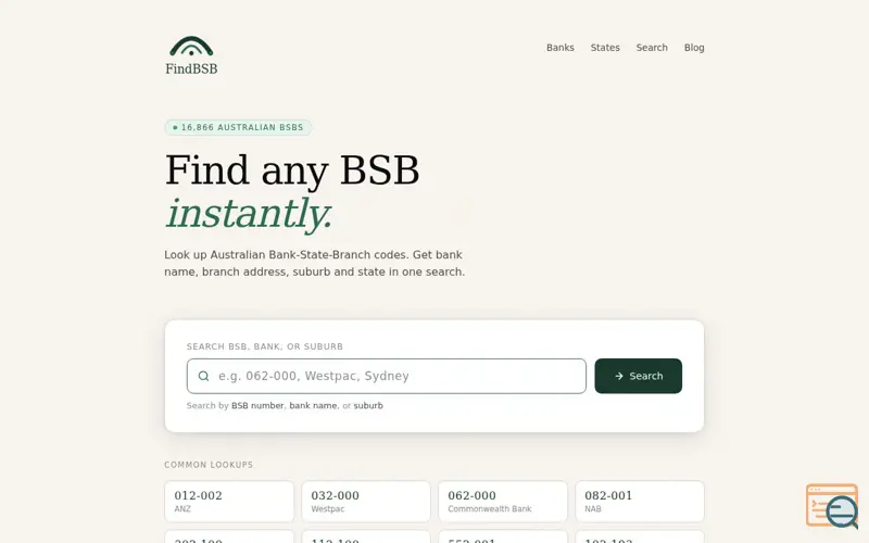 Screenshot of FindBSB