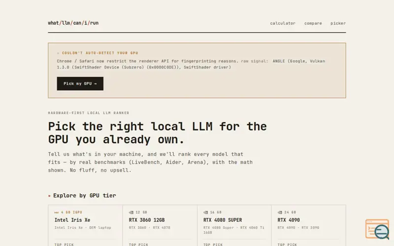 Screenshot of What LLM Can I Run