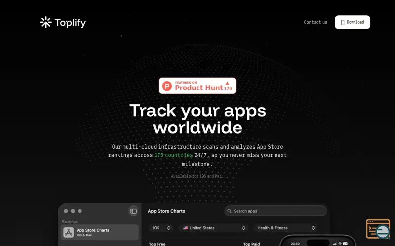 Screenshot of Toplify – Track your App Store rankings