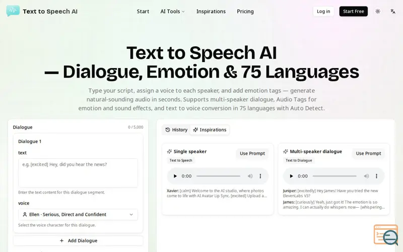 Screenshot of Text to Speech AI