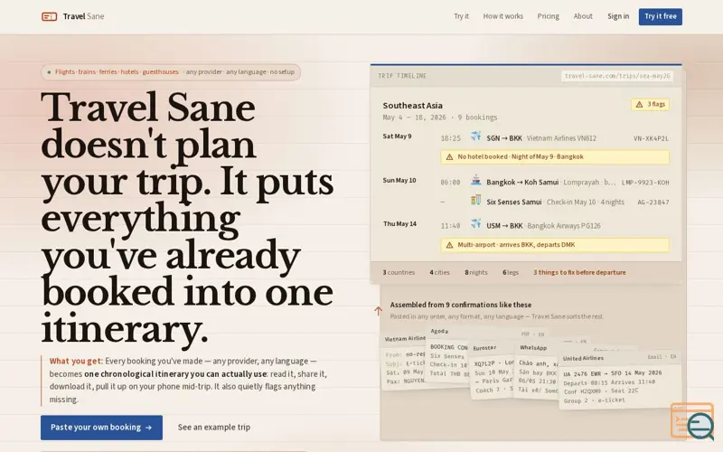 Screenshot of Travel Sane